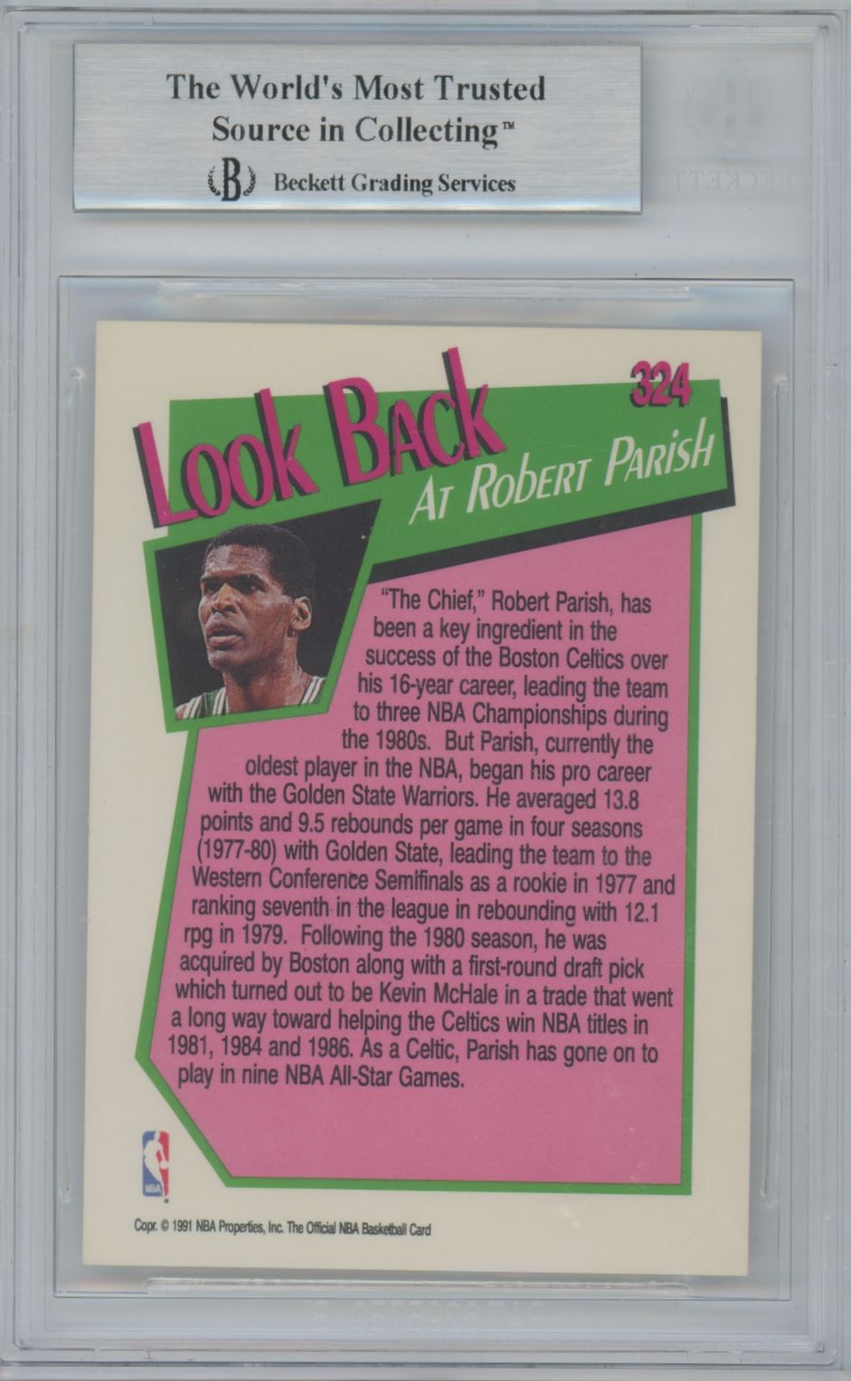 1991 NBA Hoops #324 Robert Parish Auto - Beckett Authentic (Black Ink)
