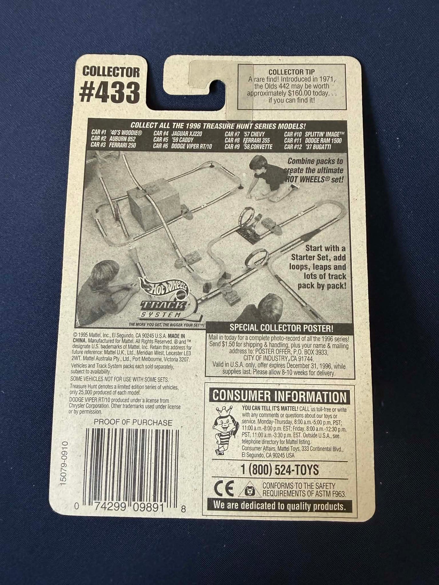 HOT WHEELS DODGE VIPER TREASURE HUNT SERIES #6 OF 12 #433 WITH CARD