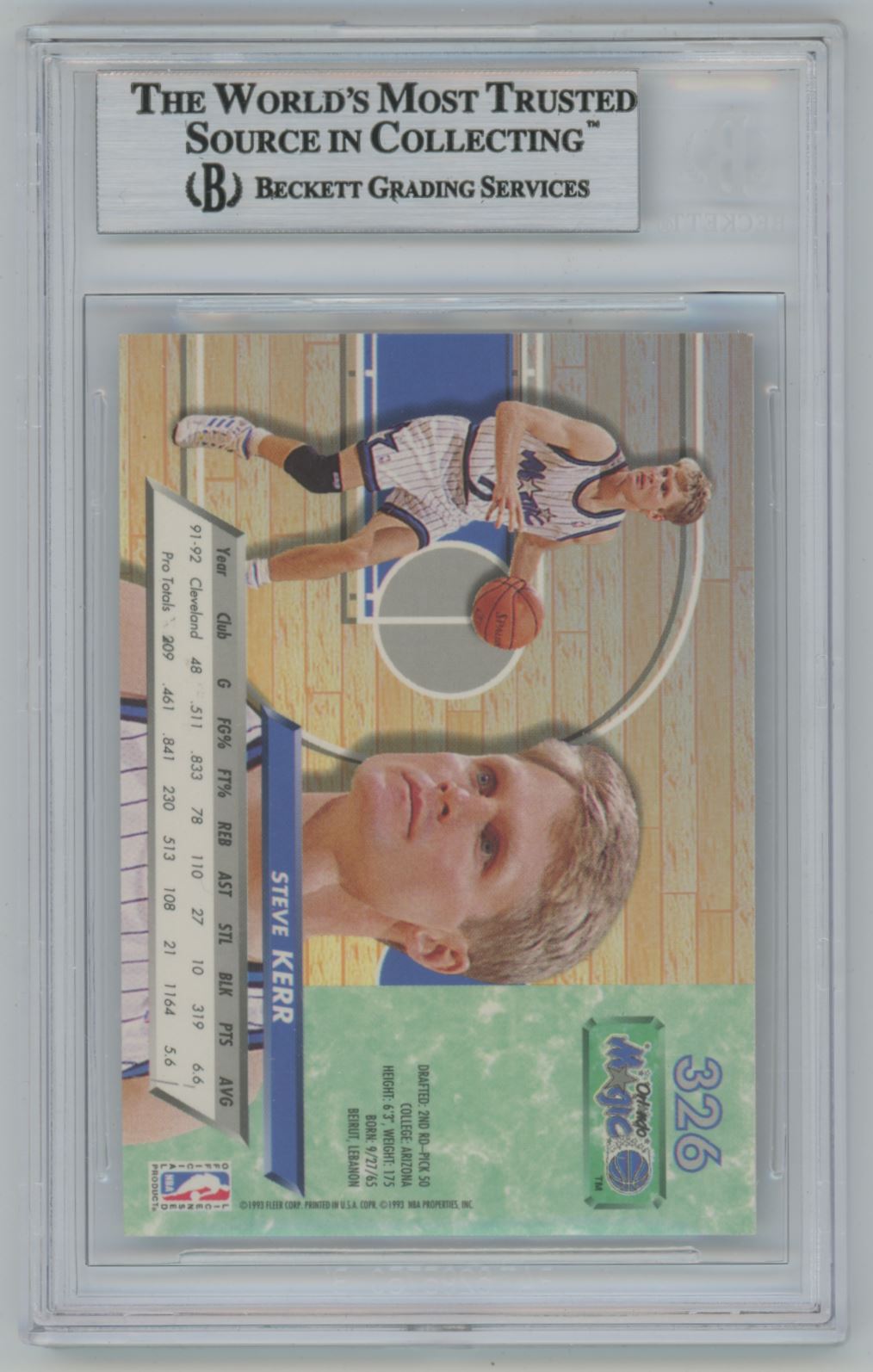1992-93 Fleer Ultra Steve Kerr #326 Auto - Beckett Authentic