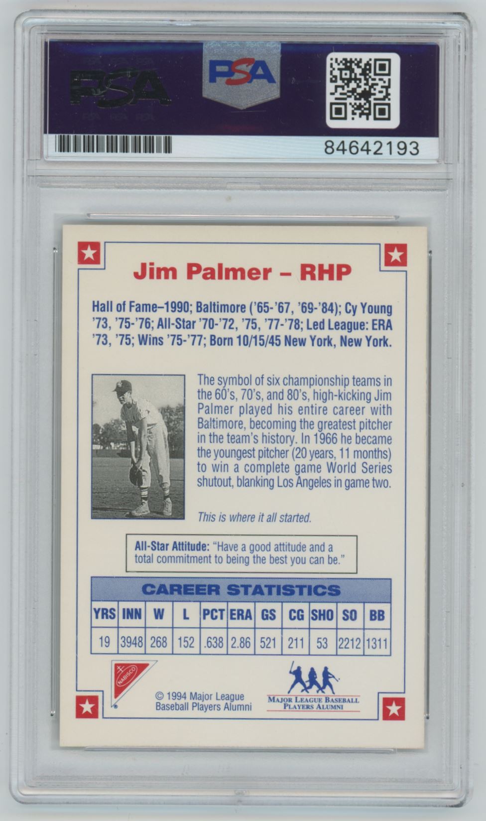 1994 Nabisco All-Star Legends Jim Palmer Auto - PSA/DNA