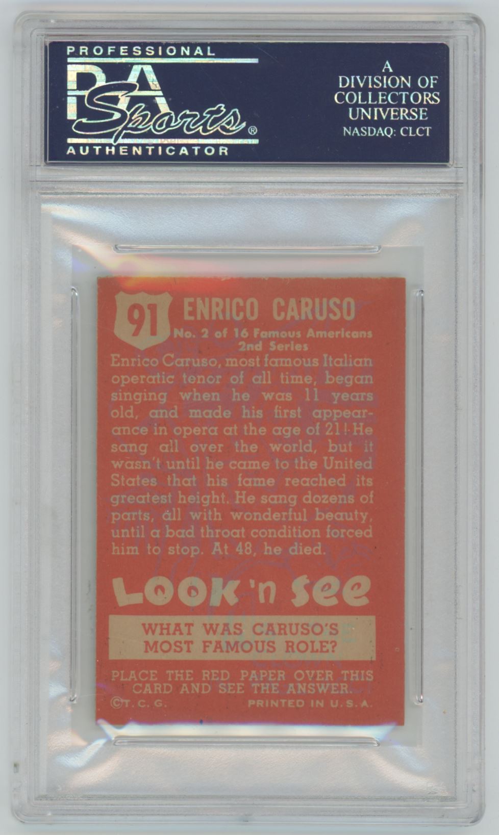 1952 Look 'N See Enrico Caruso #91 - PSA 6