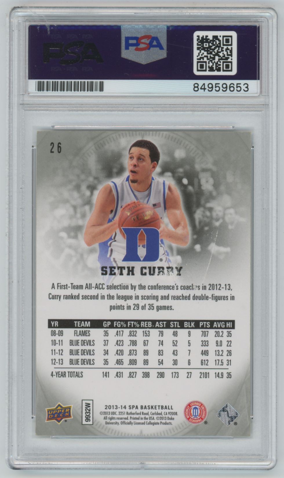 2013 SP Authentic Seth Curry Auto - PSA/DNA