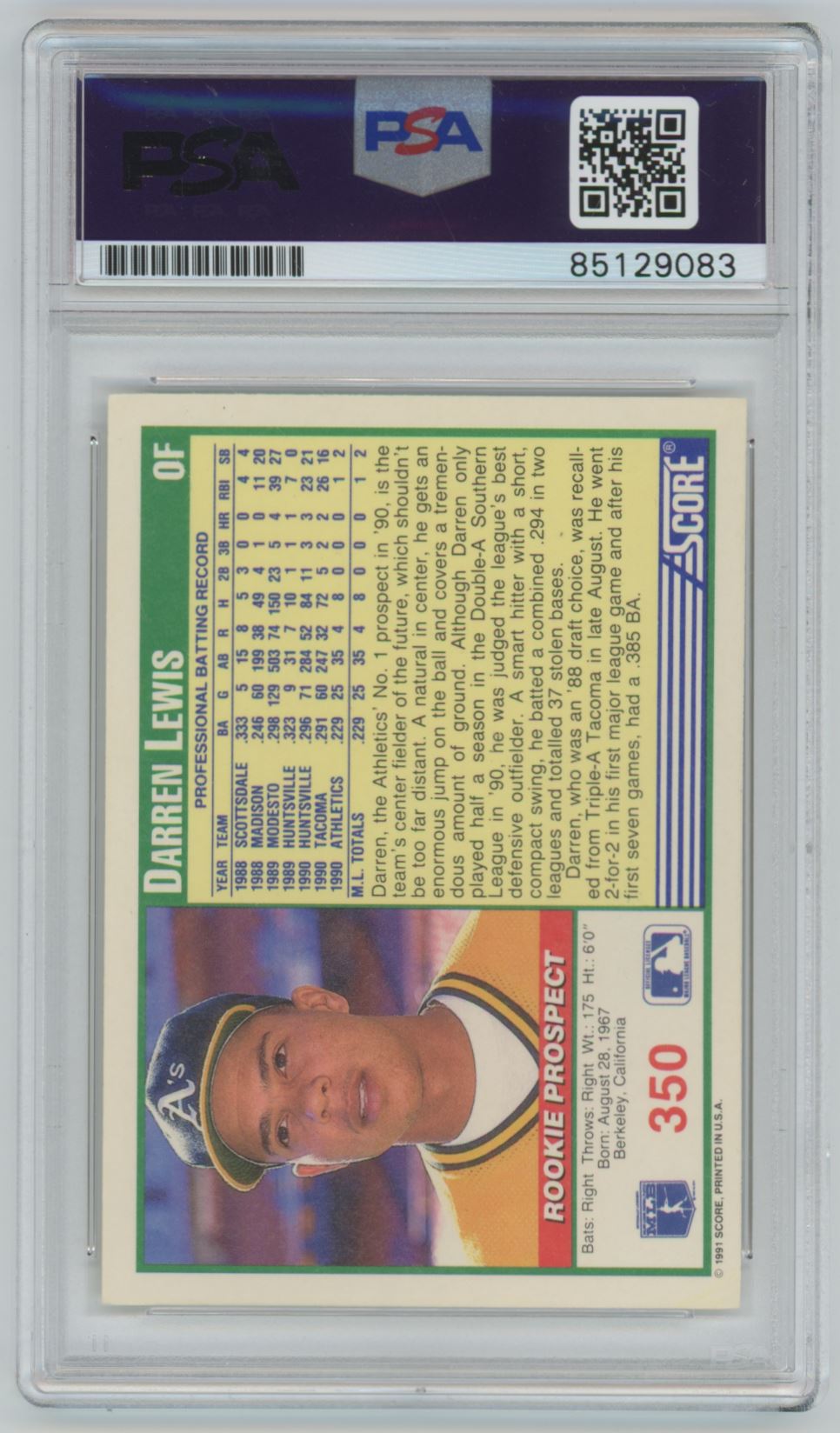 1991 Score Darren Lewis Auto - PSA/DNA