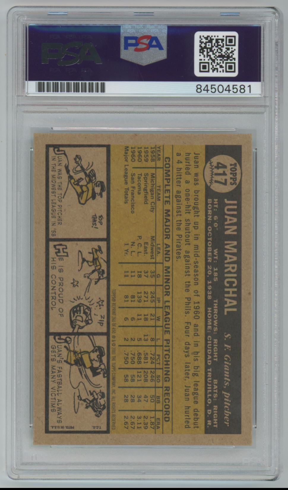 2001 Topps Archives Juan Marichal Auto - PSA/DNA