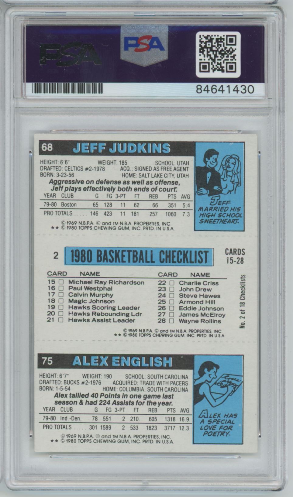 1980 Topps #75 Alex English PSA/DNA - Auto 10 Grade