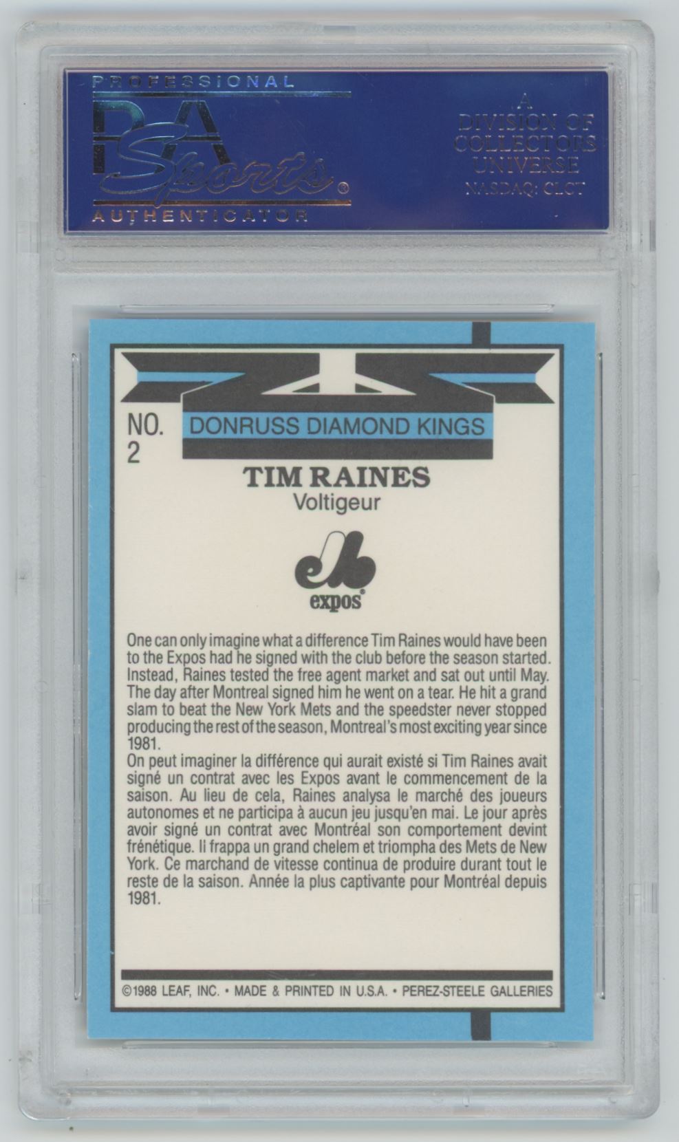 1988 Donruss Tim Raines Diamond Kings #2 - PSA 9