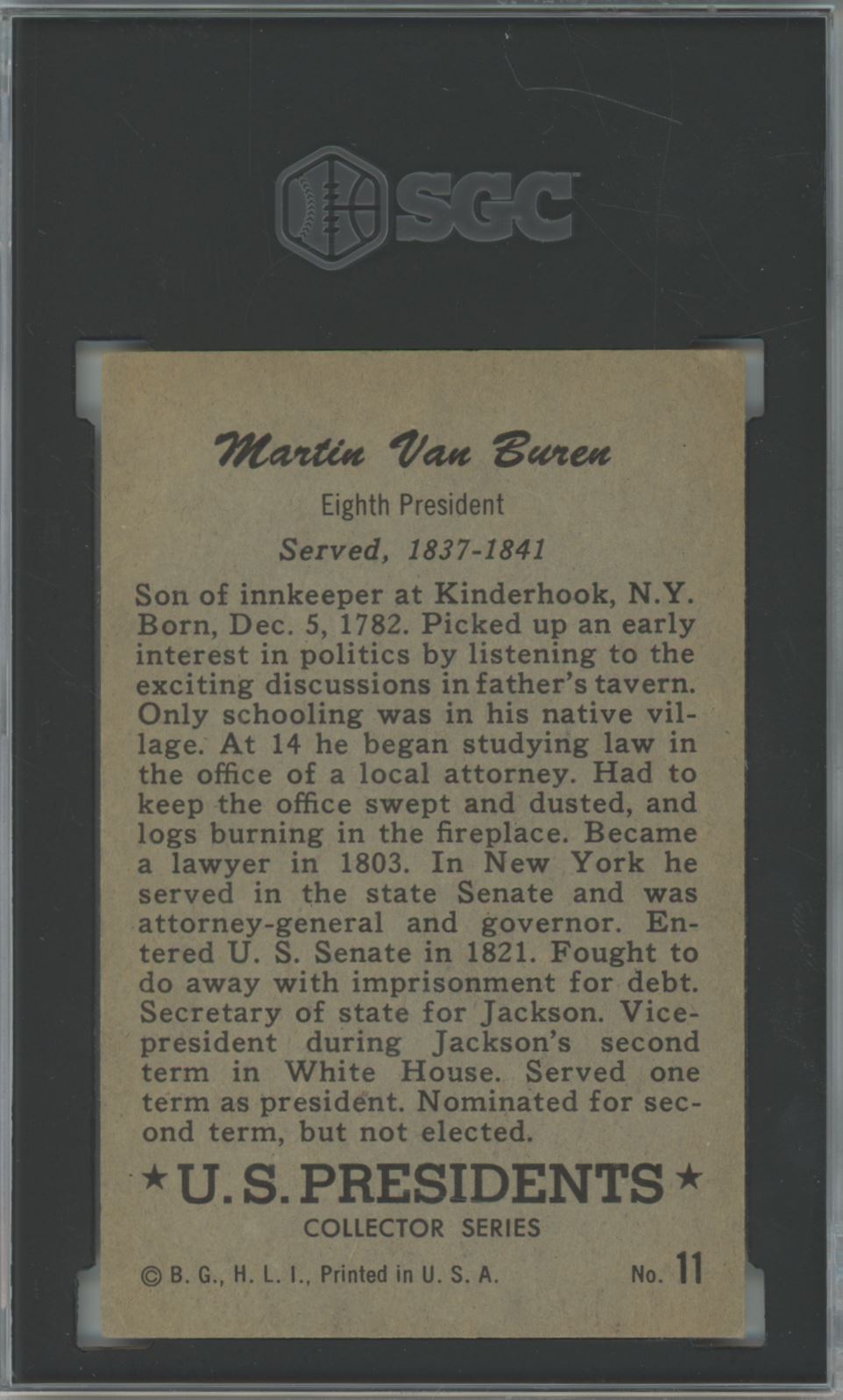 1952 Bowman Martin Van Buren #11 U.S. Presidents - SGC 4