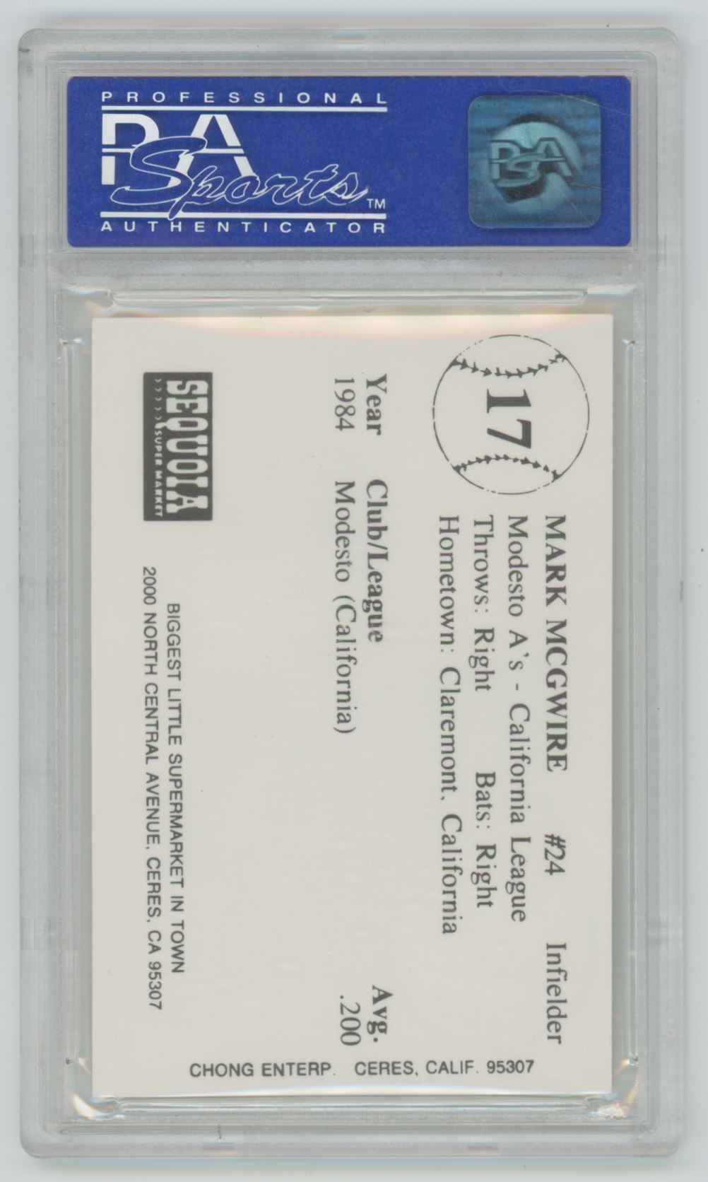 1985 Chong Modesto A's Mark McGwire Correct Spelling #17 - PSA 10