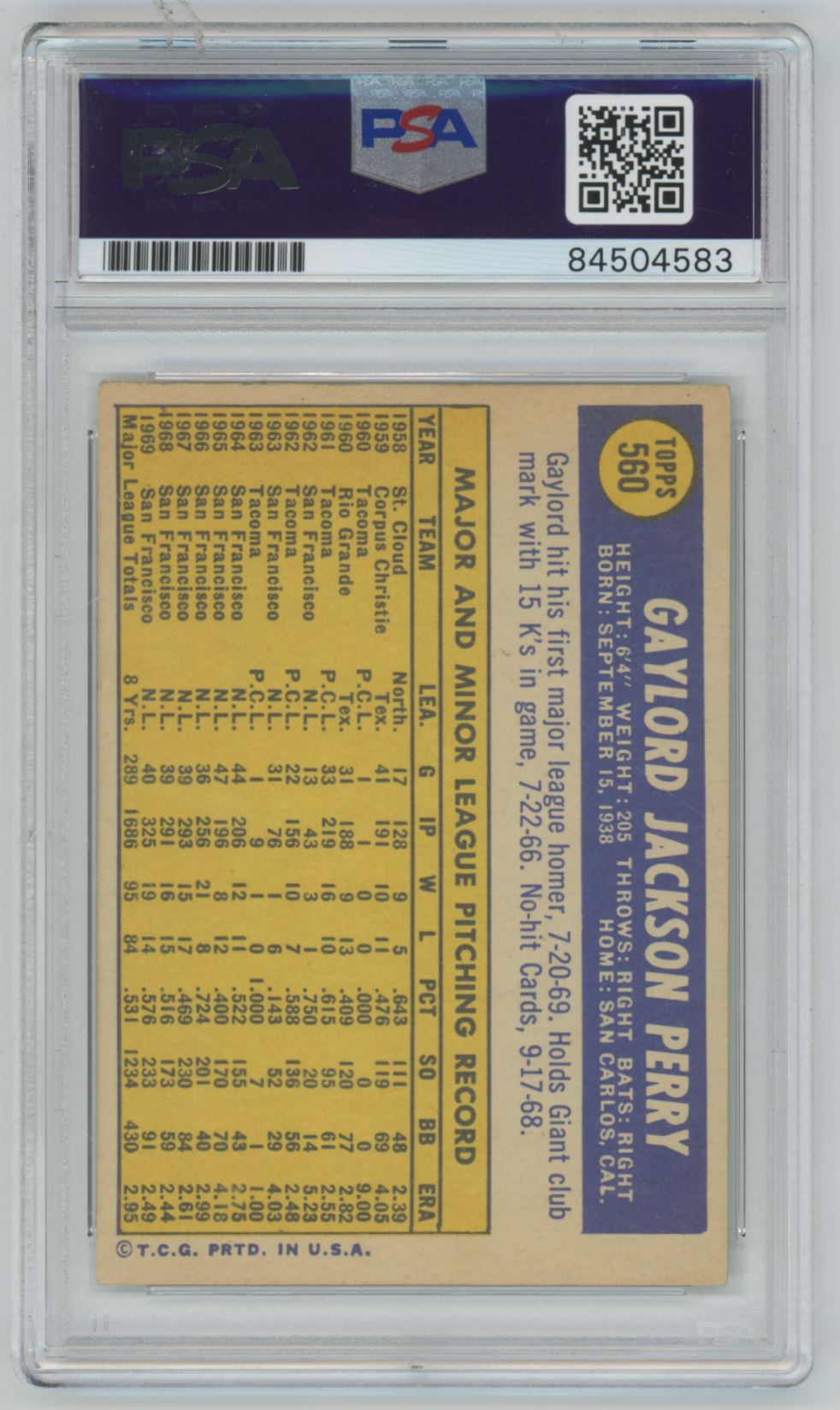 1970 Topps Gaylord Perry Auto - PSA/DNA