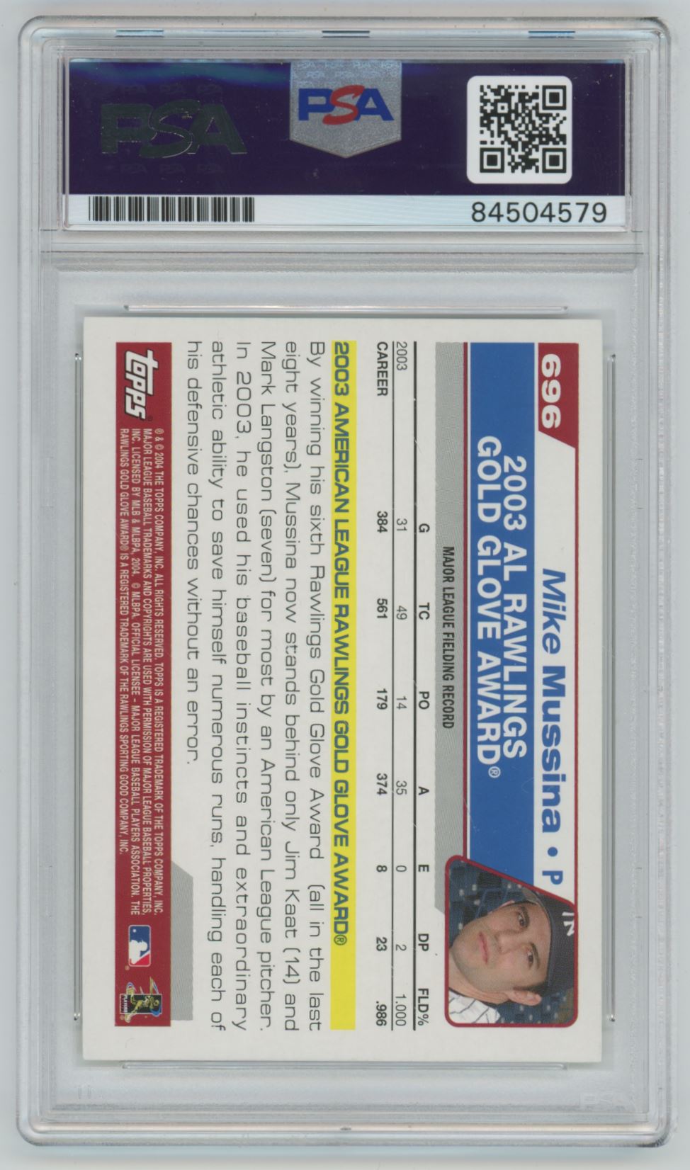 2004 Topps Mike Mussina #696 Auto - PSA/DNA