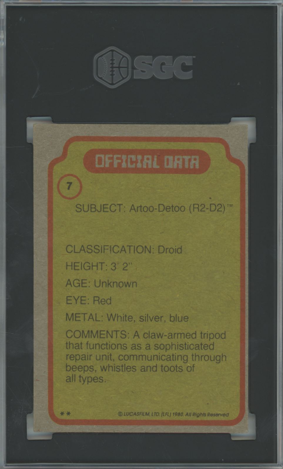 1980 Topps Star Wars R2-D2 #7 The Empire Strikes Back - SGC 6