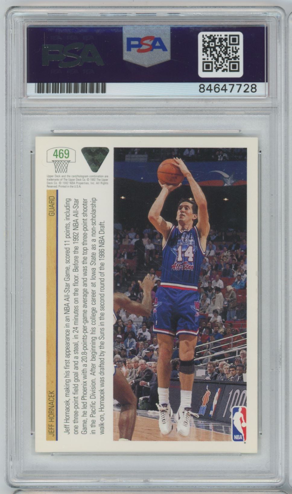 1992 Upper Deck Jeff Hornacek #469 Auto - PSA/DNA