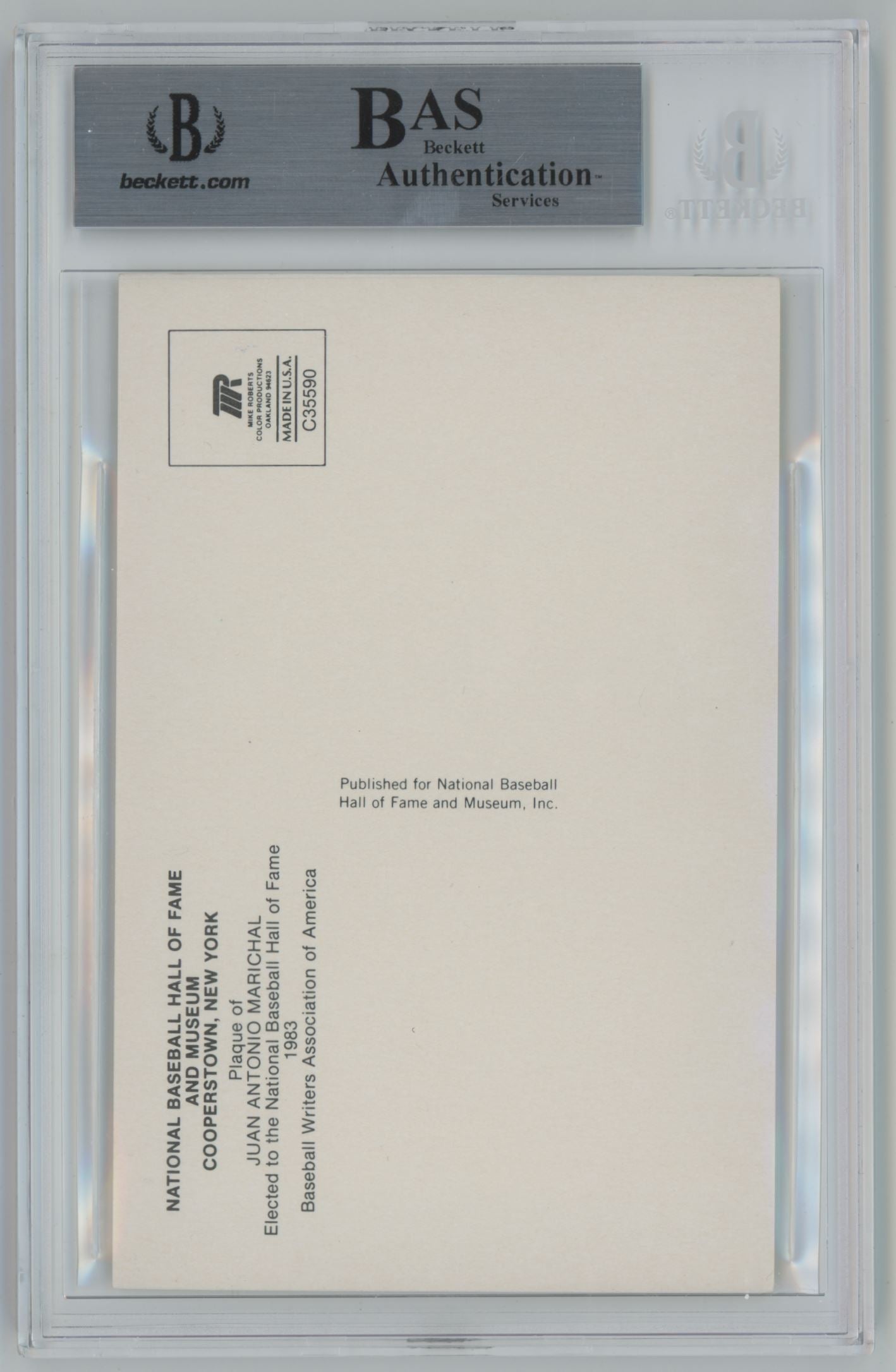 Hall of Fame Plaque Postcard Juan Marichal Auto - Beckett Authentic