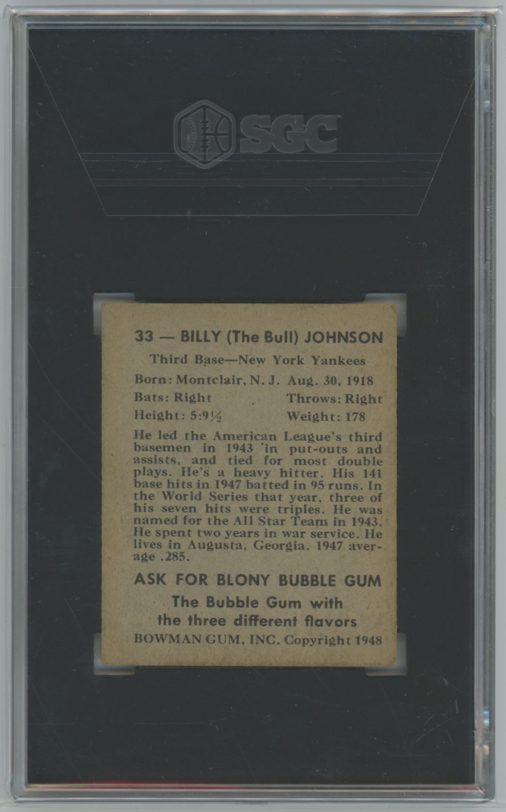 1948 Bowman Billy Johnson #33 - SGC 4