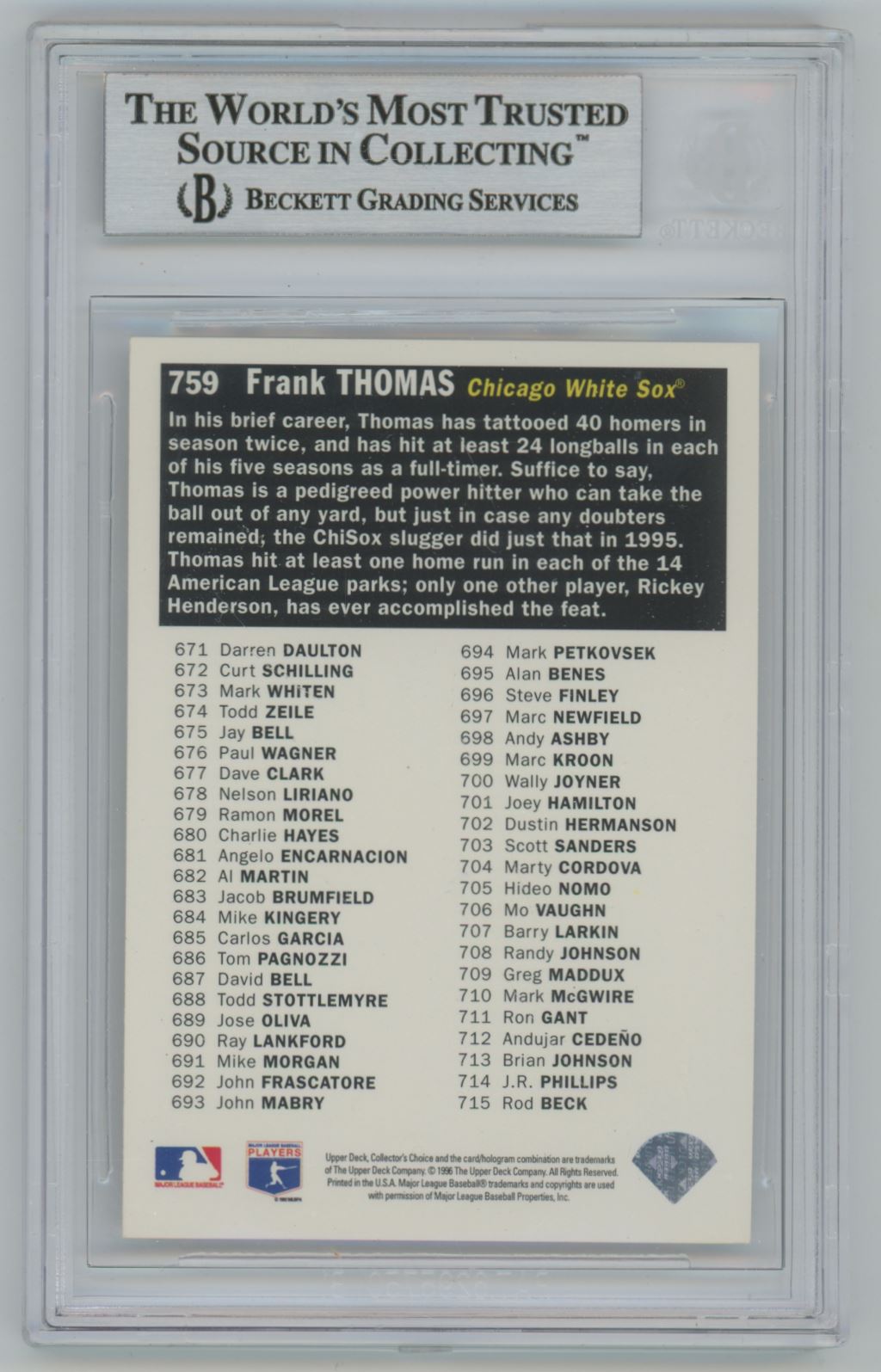 1996 Collector's Choice Frank Thomas Auto - Beckett Authentic