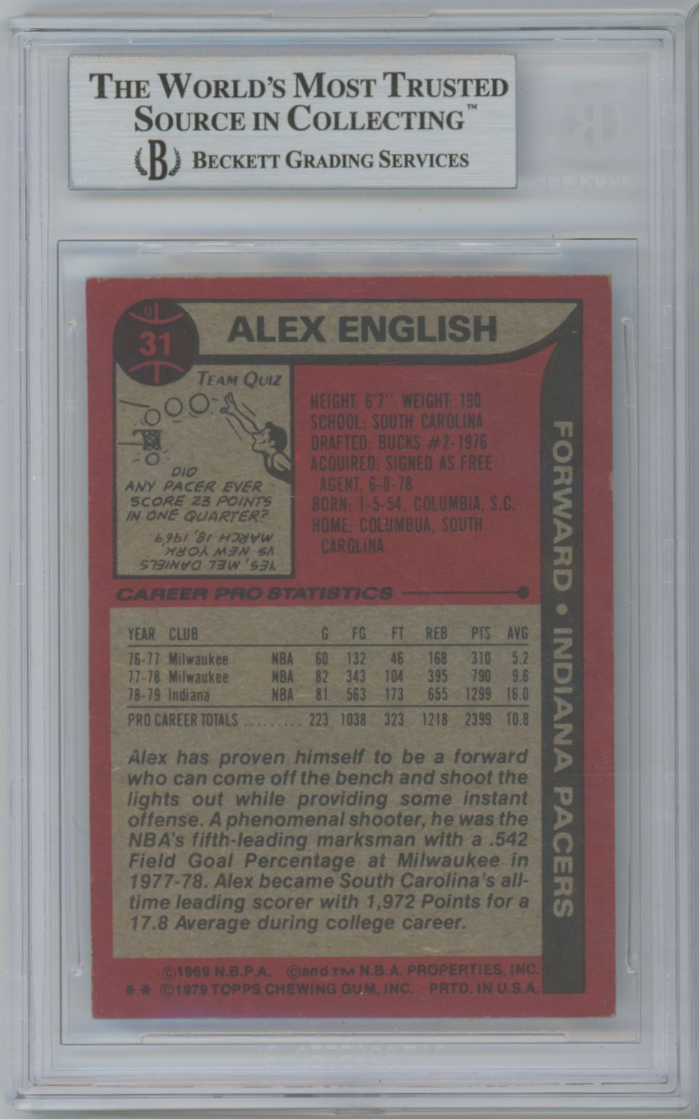 1979-80 Topps #31 Alex English Rookie Card Auto - Beckett Authentic