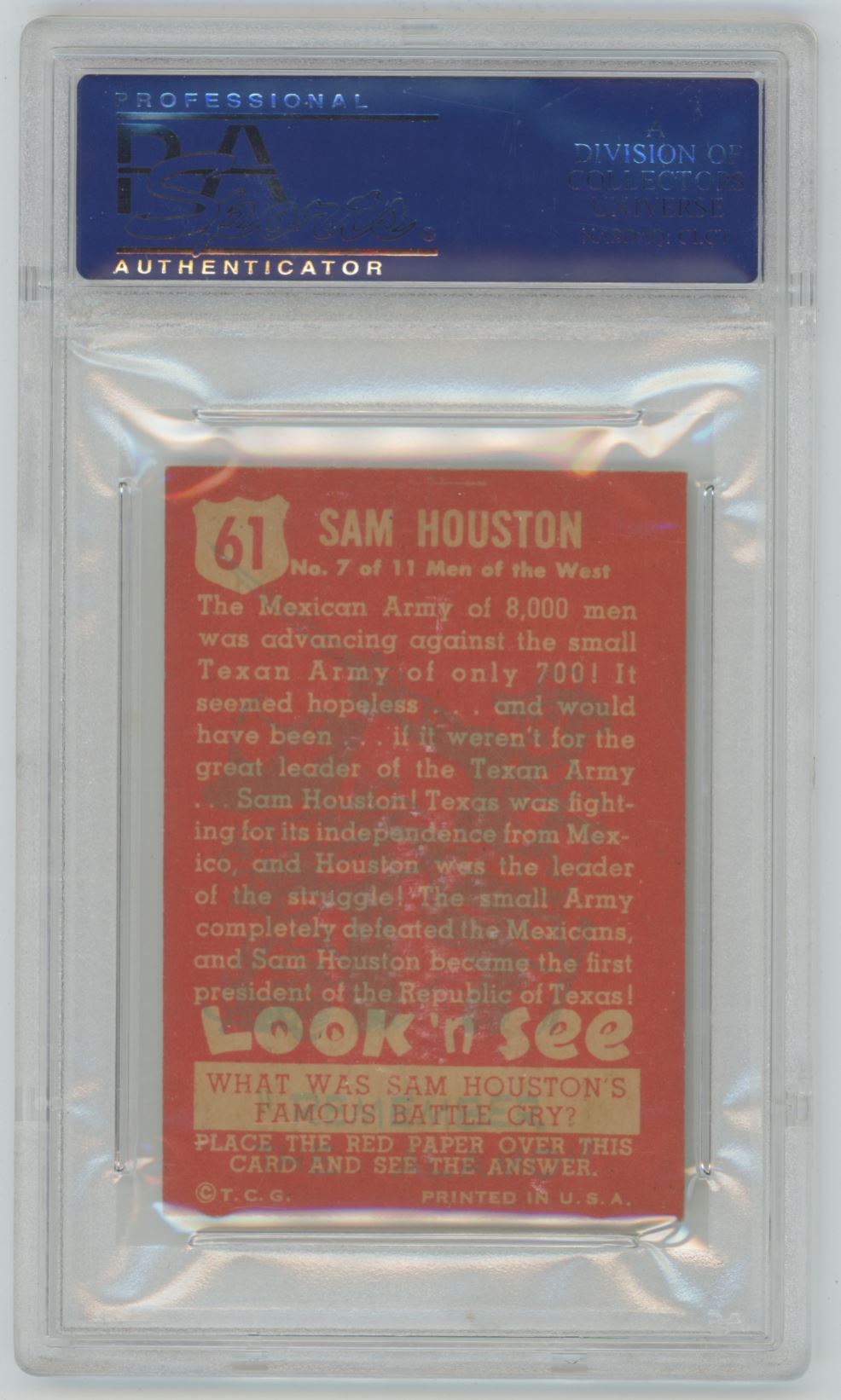 1952 Look 'N See Sam Houston #61 - PSA 6