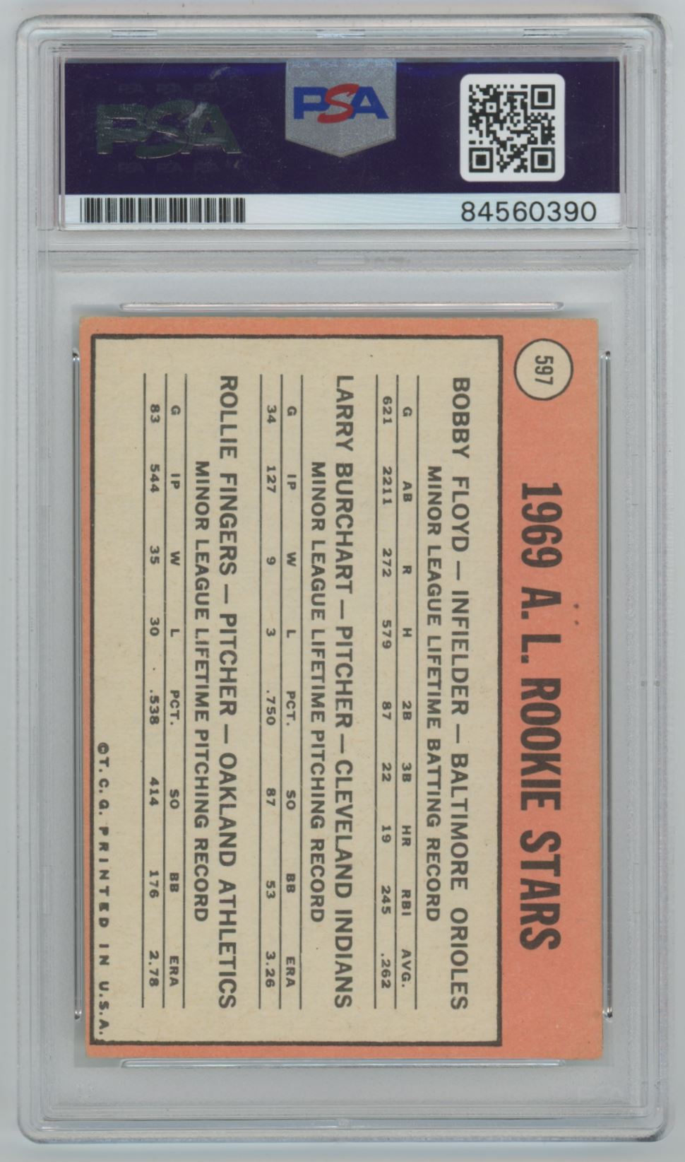 1969 Topps Rollie Fingers ROOKIE CARD Auto "3 x WS Champs" - PSA/DNA Authentic