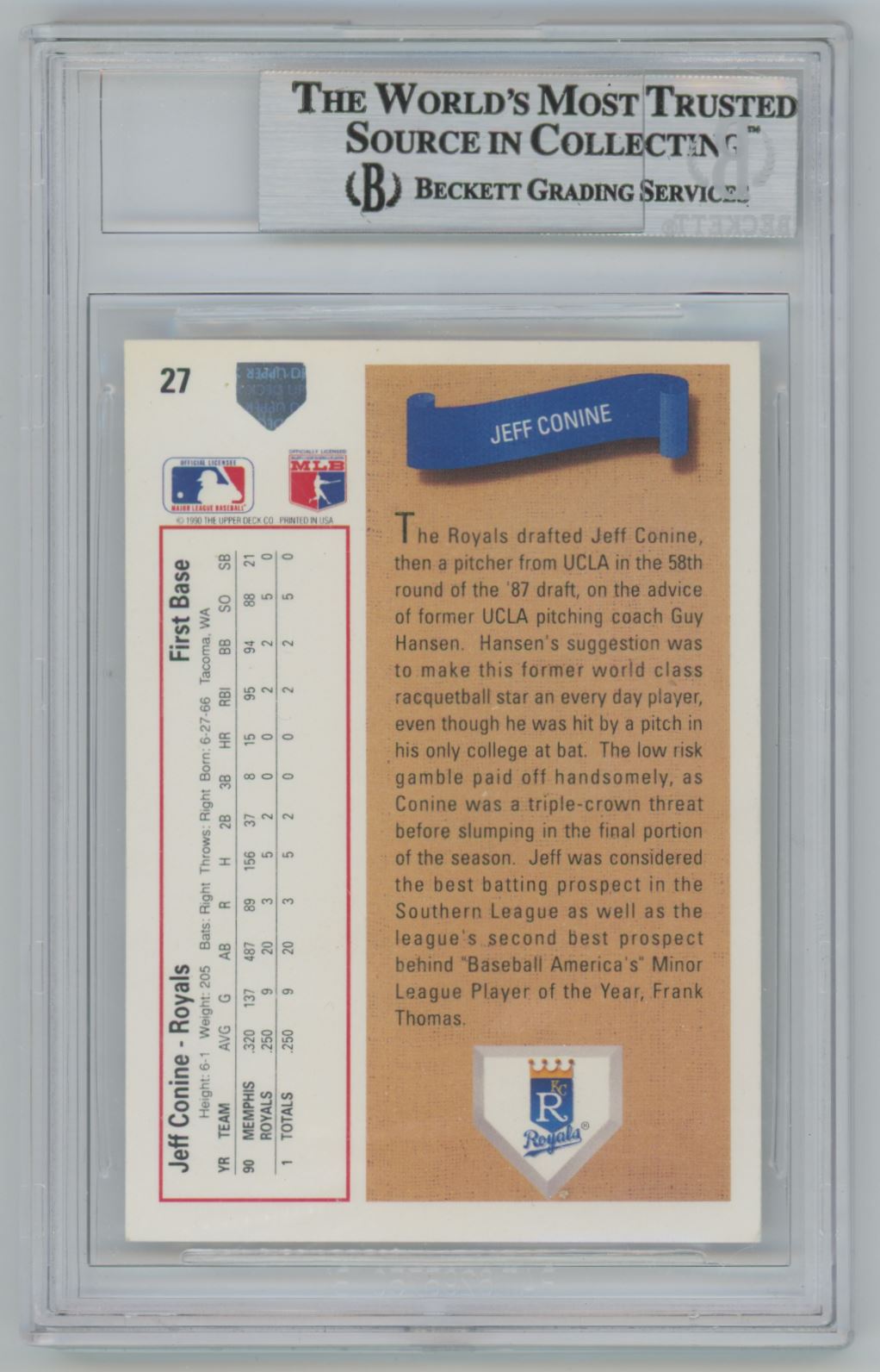 1991 Upper Deck Jeff Conine Rookie Card Auto - Beckett Authentic