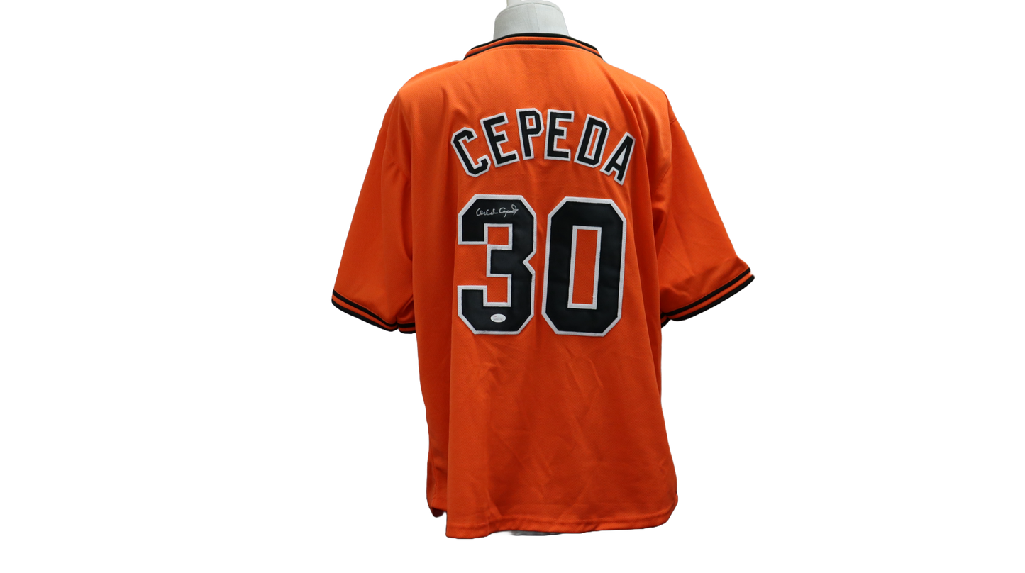 ORLANDO CEPEDA CUSTOM AUTOGRAPHED ORANGE JERSEY (JSA)
