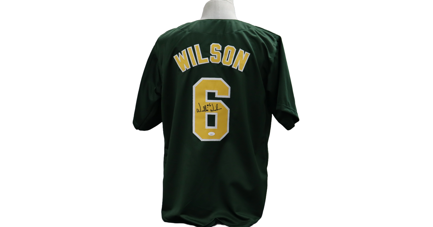 WILLIE WILSON CUSTOM AUTOGRAPHED GREEN JERSEY (JSA)