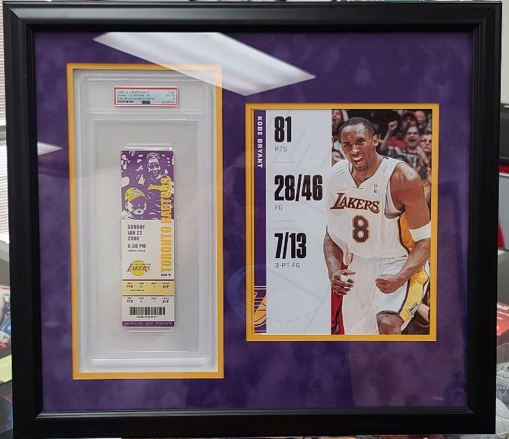 Glass Framed (21x19) Kobe Bryant 81 Point Game (01/22/2006) Full Ticket - PSA 4
