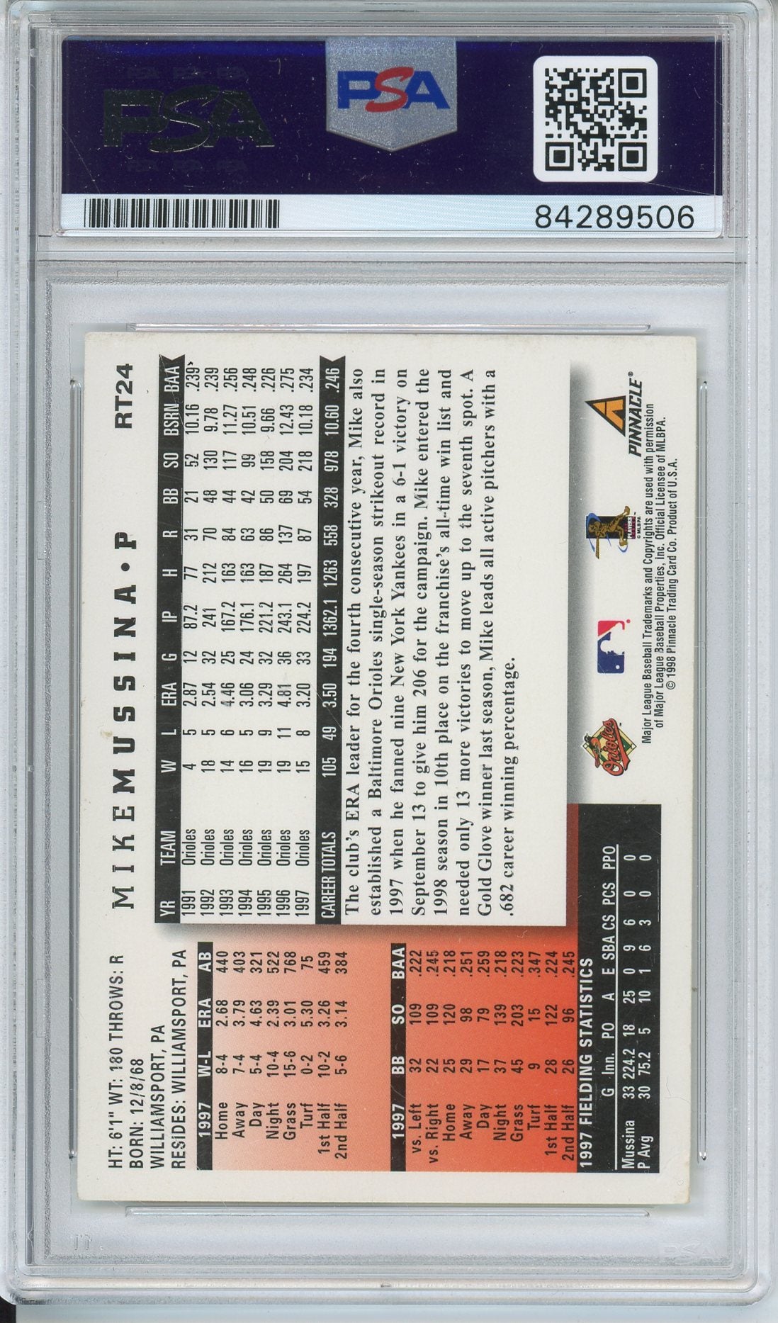 1998 SCORE MIKE MUSSINA #RT24 HOF AUTOGRAPH PSA/DNA