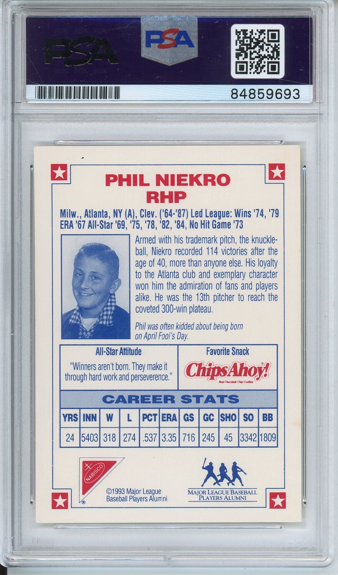 1993 NABISCO PHIL NIEKRO HOF AUTOGRAPH PSA/DNA