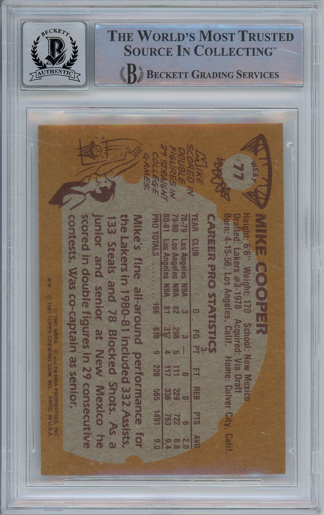 1981 TOPPS MICHAEL MIKE COOPER BAS AUTO CARD (9040)