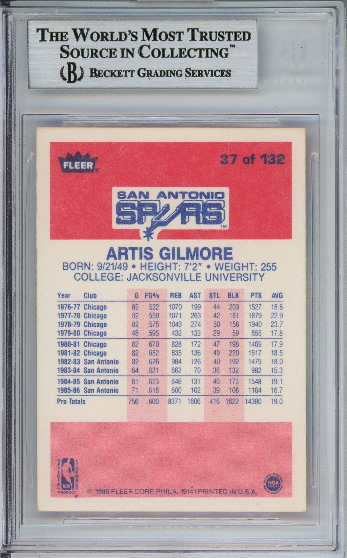 1986 FLEER ARTIS GILMORE BAS AUTO CARD