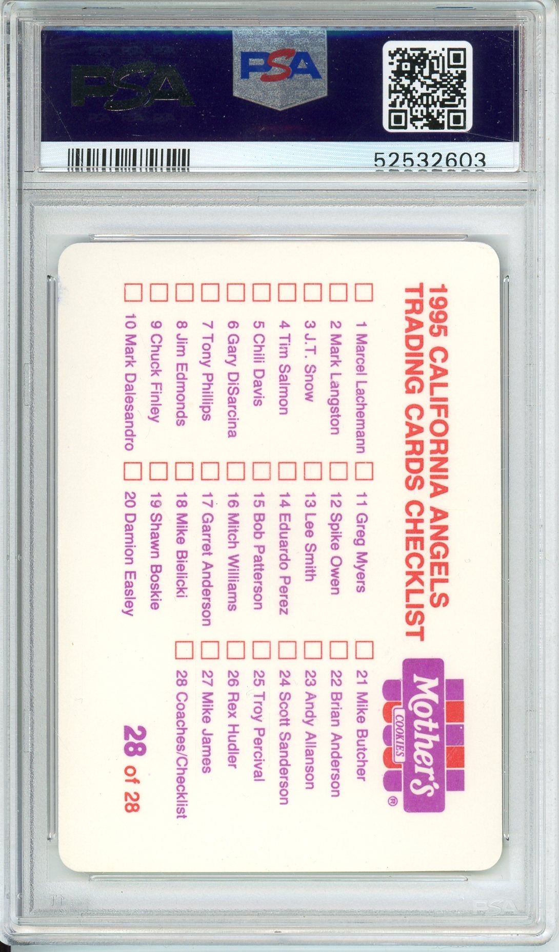 1995 MOTHER'S COOKIES JOE MADDON #28 PSA/DNA AUTHENTIC AUTO