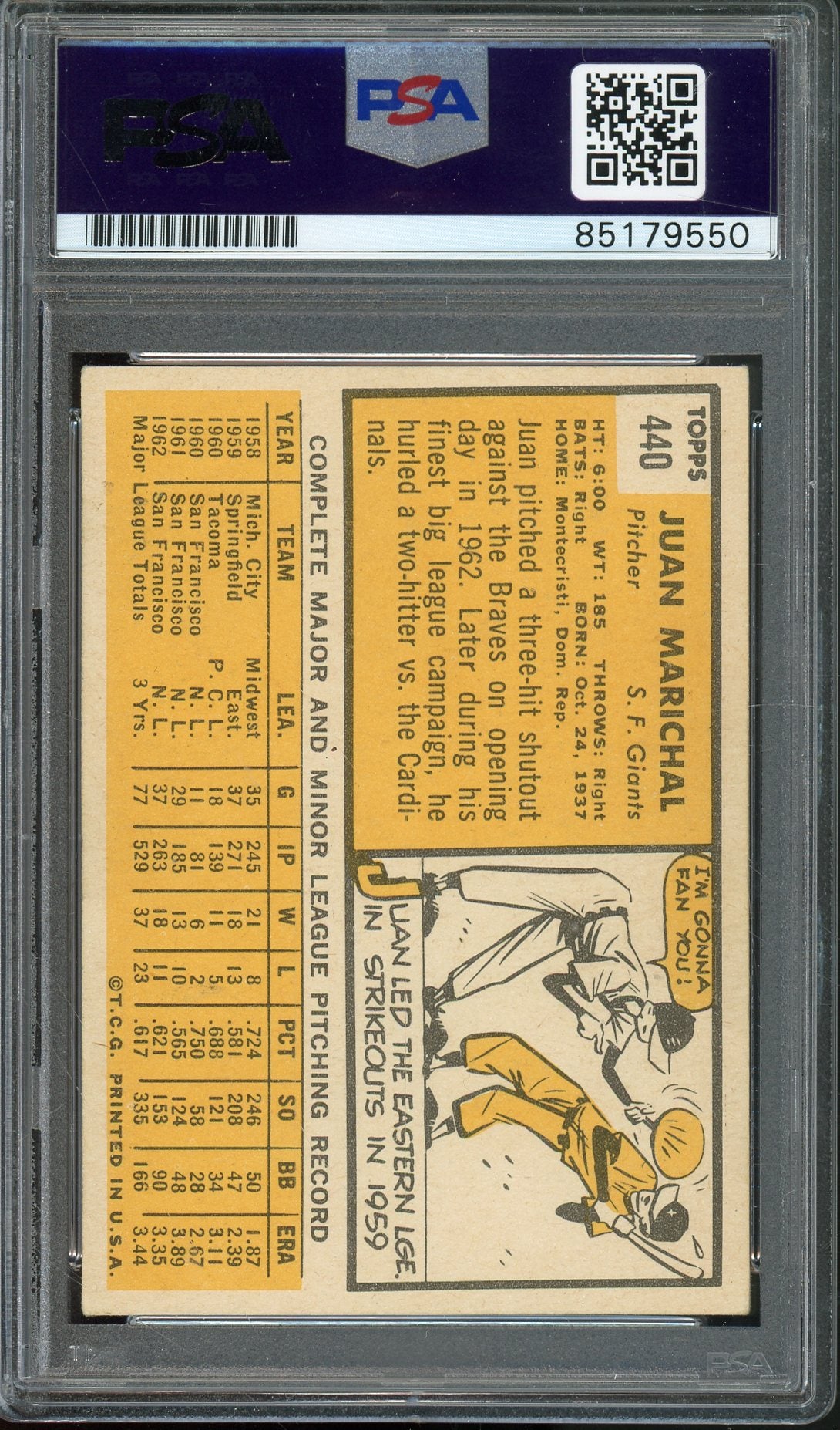 TOPPS JUAN MARICHAL S.F. GIANTS HOF #440 PSA/DNA AUTHENTIC AUTO