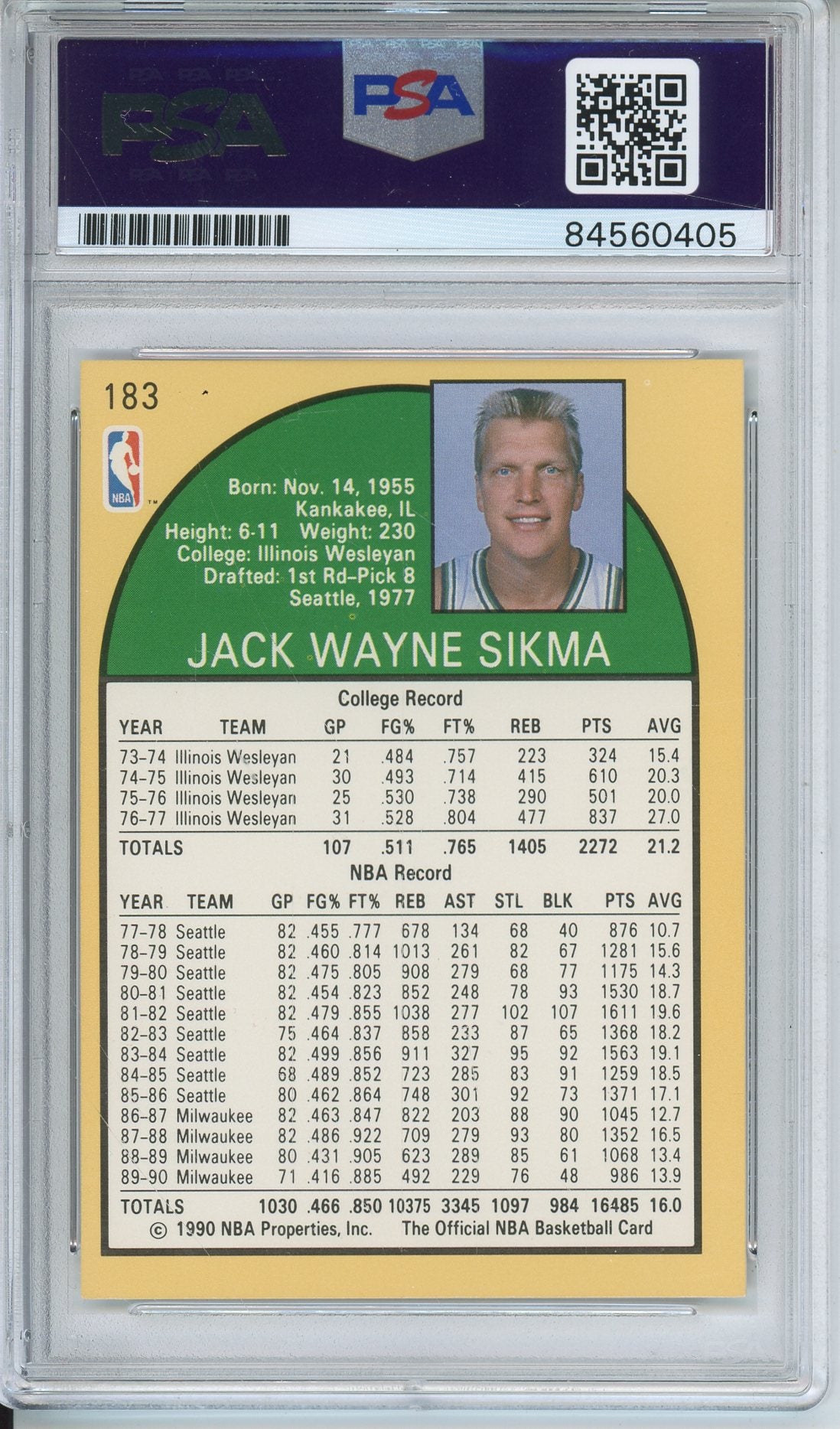 1990 NBA HOOPS JACK SIKMA #183 HOF AUTOGRAPH PSA/DNA BUCK AUTO GRADE GEM MT 10