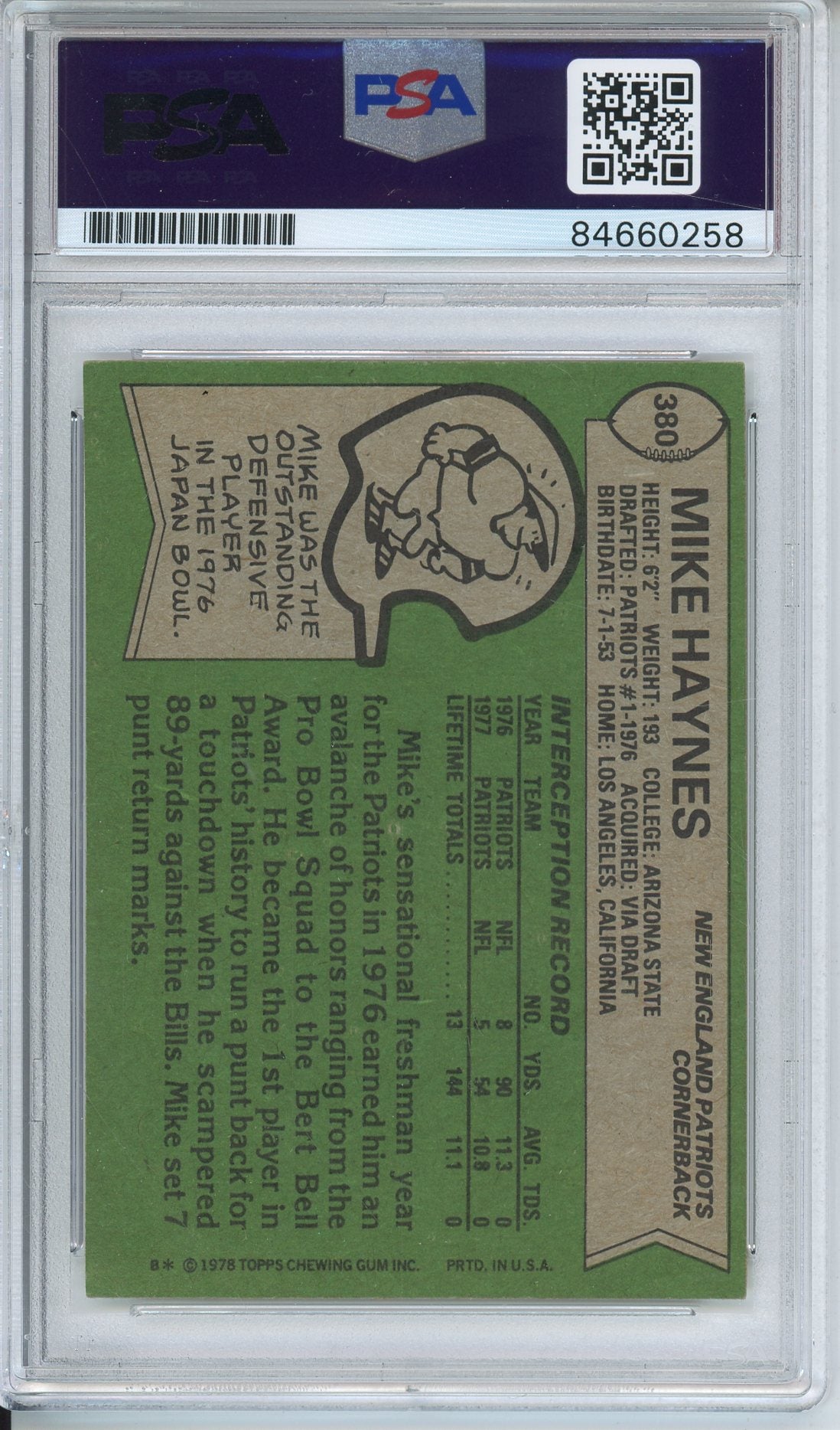1978 TOPPS MIKE HAYNES #380 HOF AUTOGRAPH PSA/DNA