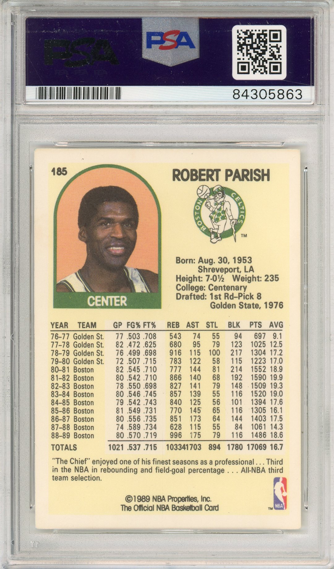 1989 NBA HOOPS ROBERT PARISH #185 CELTIS HOF AUTOGRAPH PSA/DNA AUTHENTIC AUTO (863)