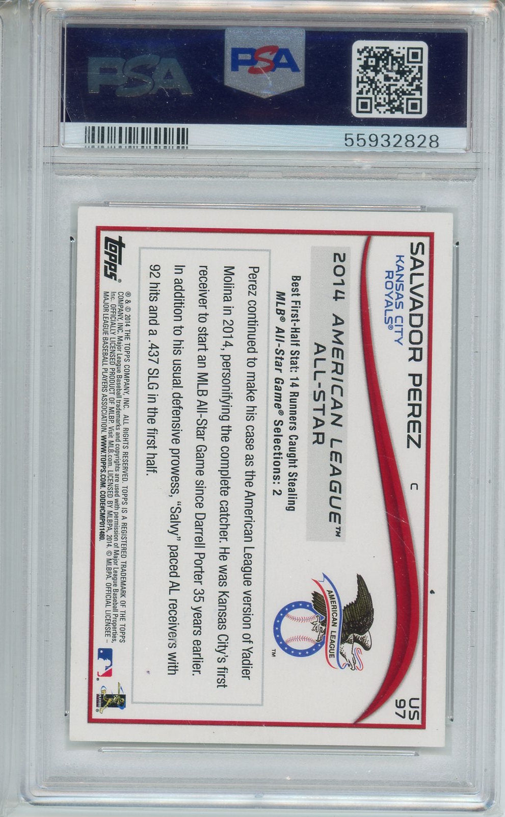 2014 TOPPS UPDATE SALVADOR PEREZ AUTOGRAPHED CARD PSA DNA