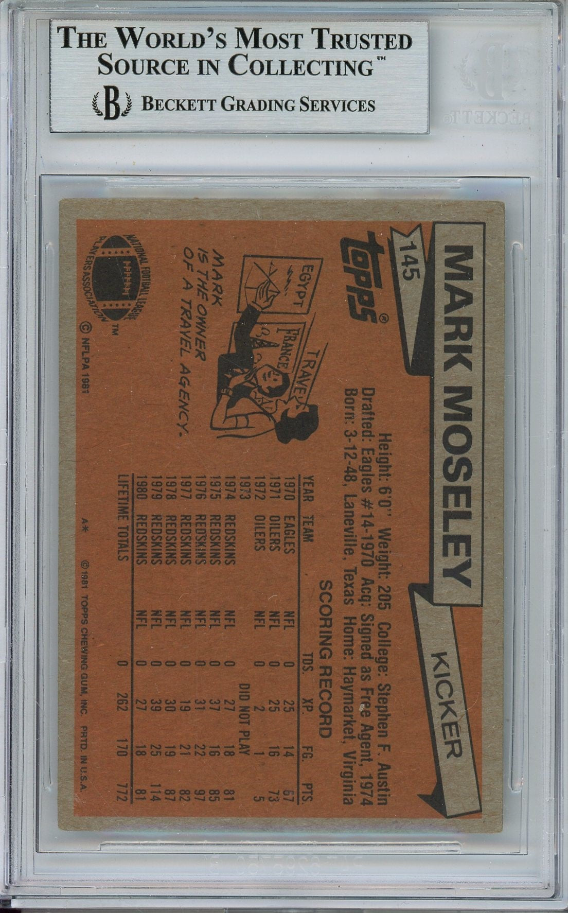 1981 TOPPS MARK MOSELEY #145 BAS AUTO