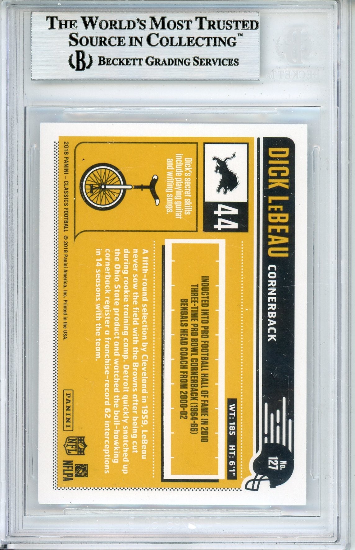 2018 PANINI CLASSICS DICK LEBEAU #127 HOF AUTOGRAPH BECKETT