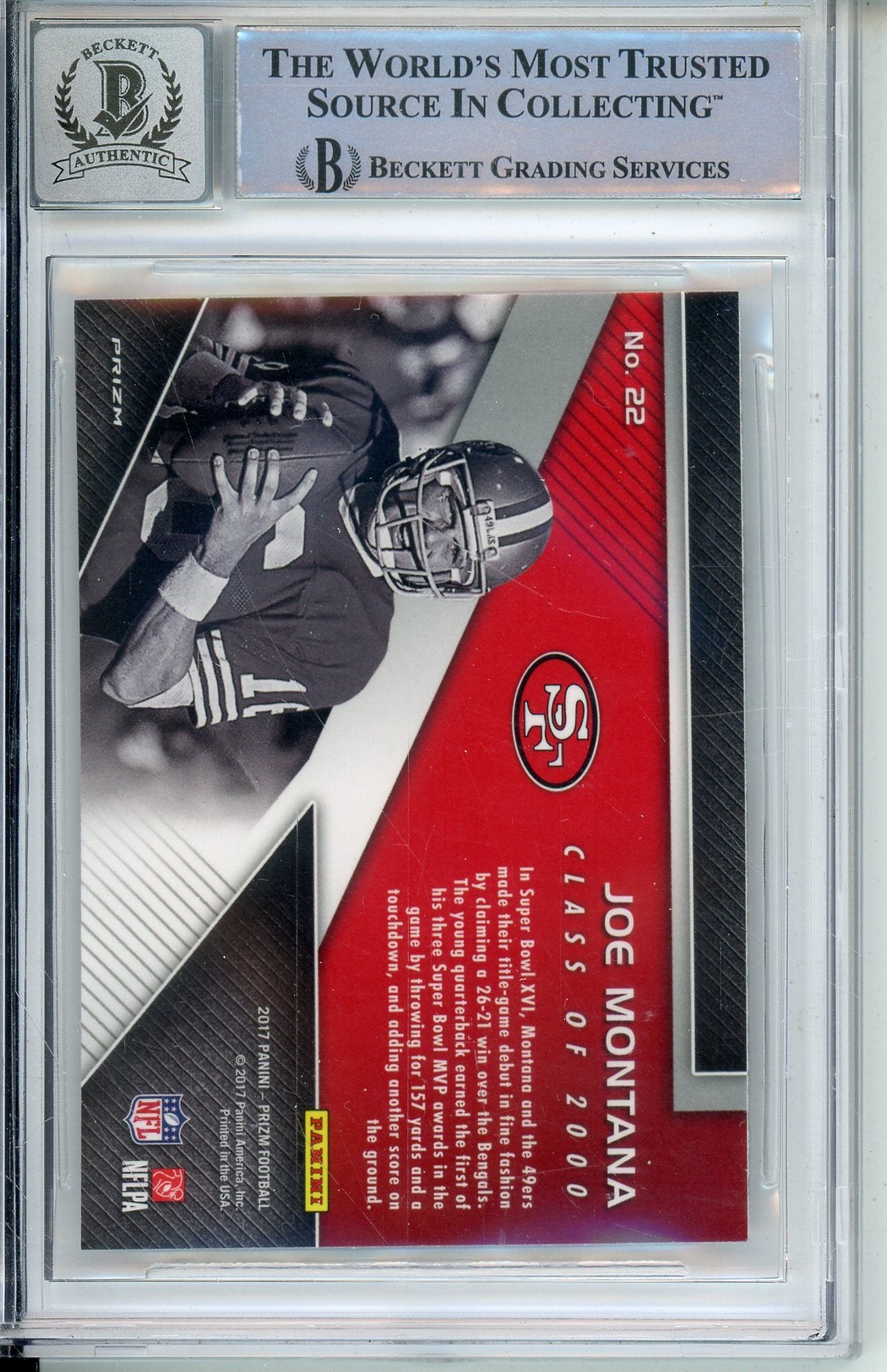 2017 PANINI PRIZM JOE MONTANA #22 HOF BECKETT AUTO GRADE 10