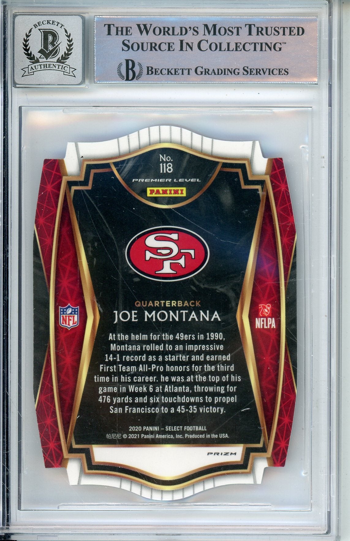 2020 PANINI SELECT JOE MONTANA #118 PURPLE DIE-CUT HOF BECKETT AUTO GRADE 10