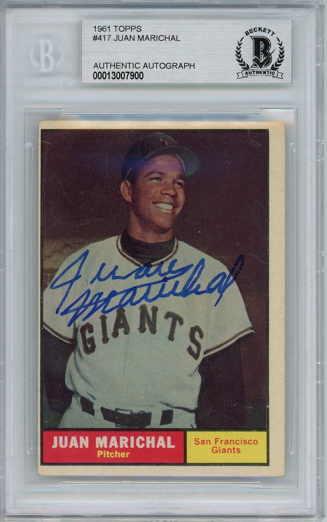 1961 TOPPS JUAN MARICHAL ROOKIE RC #417 BAS AUTO (7900)