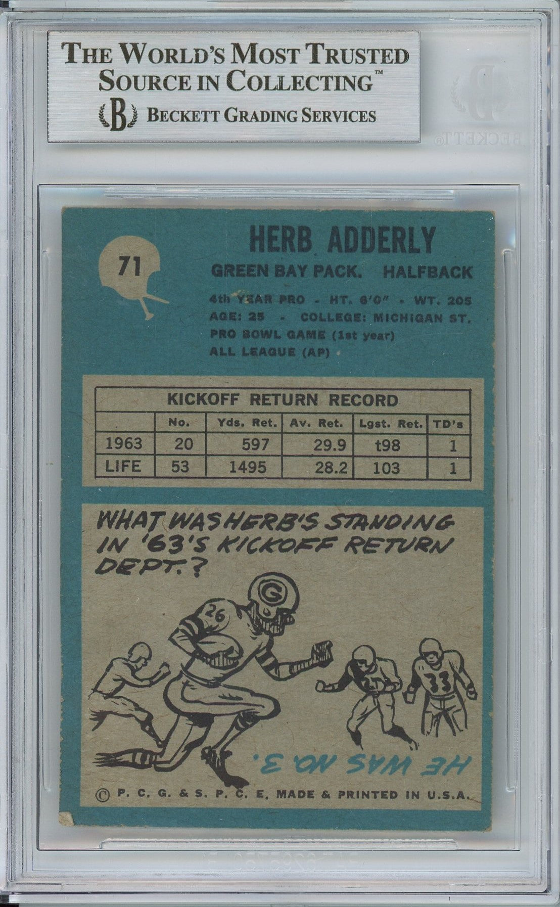 1964 PHILIADELPHIA HERB ADDERLEY ROOKIE RC #71 "HOF 80" INSCRIPTION BAS AUTO
