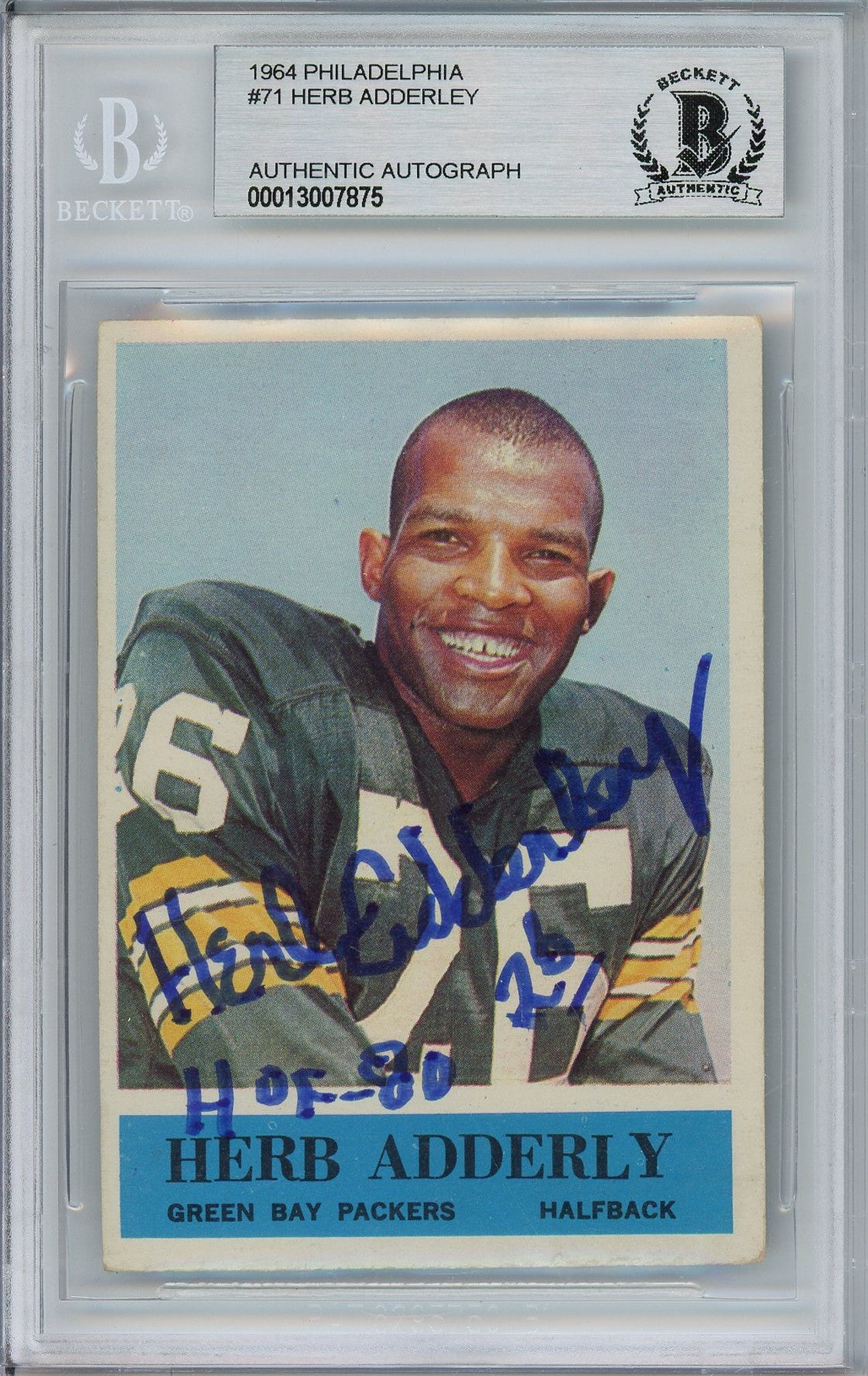 1964 PHILIADELPHIA HERB ADDERLEY ROOKIE RC #71 "HOF 80" INSCRIPTION BAS AUTO
