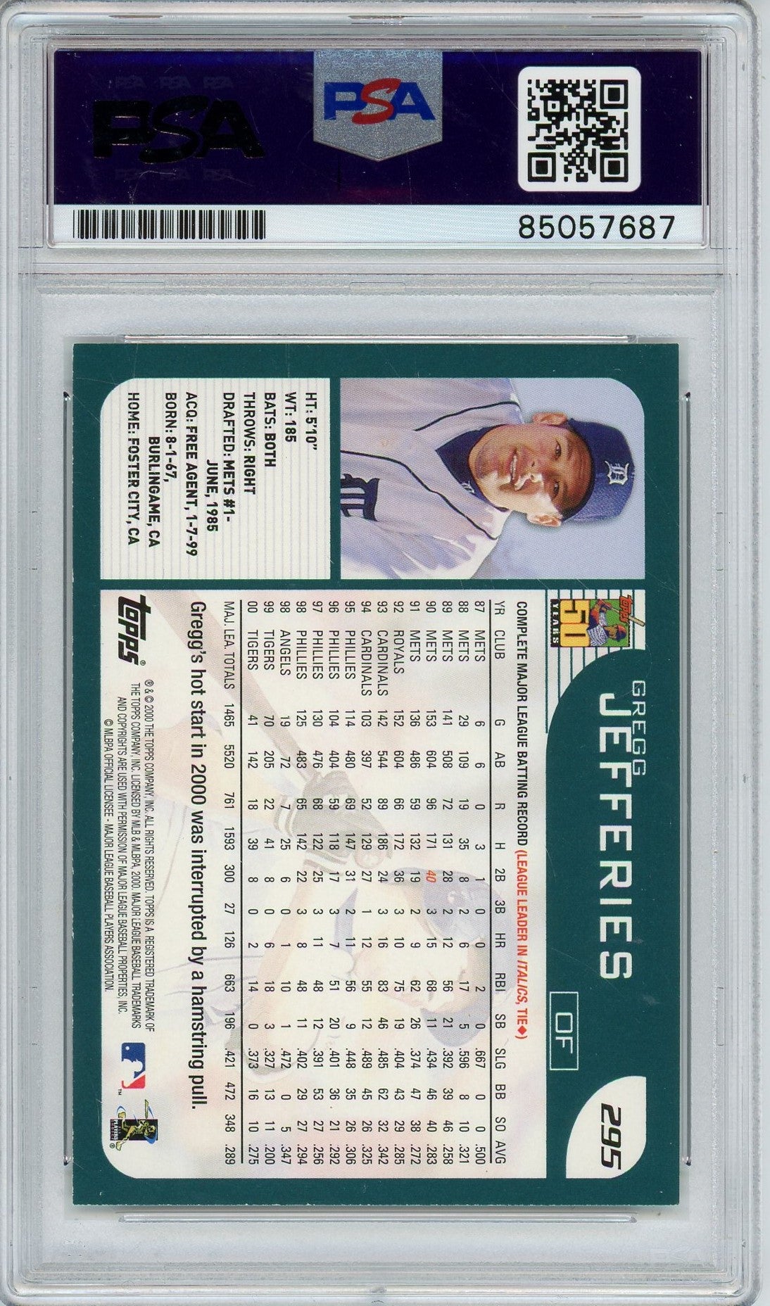 2001 TOPPS GREGG JEFFERIES AUTO CARD PSA DNA (7687)