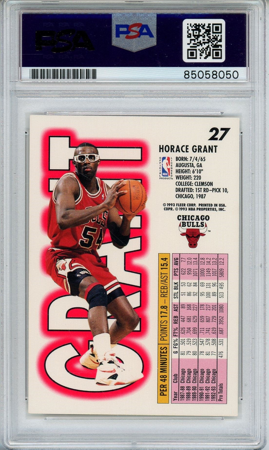 1993 FLEER HORACE GRANT AUTO CARD PSA DNA (8050)