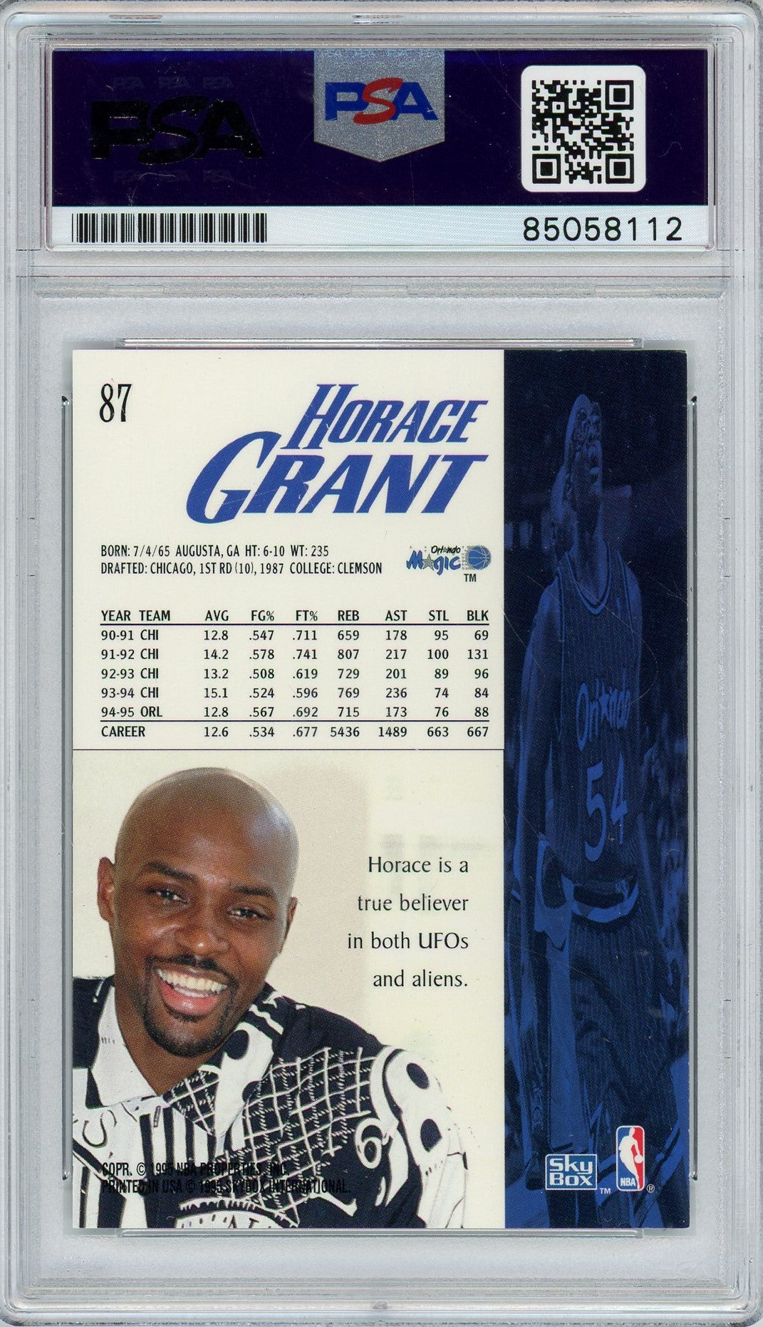 1995 SKYBOX HORACE GRANT PSA DNA AUTOGRAPH CARD (8112)