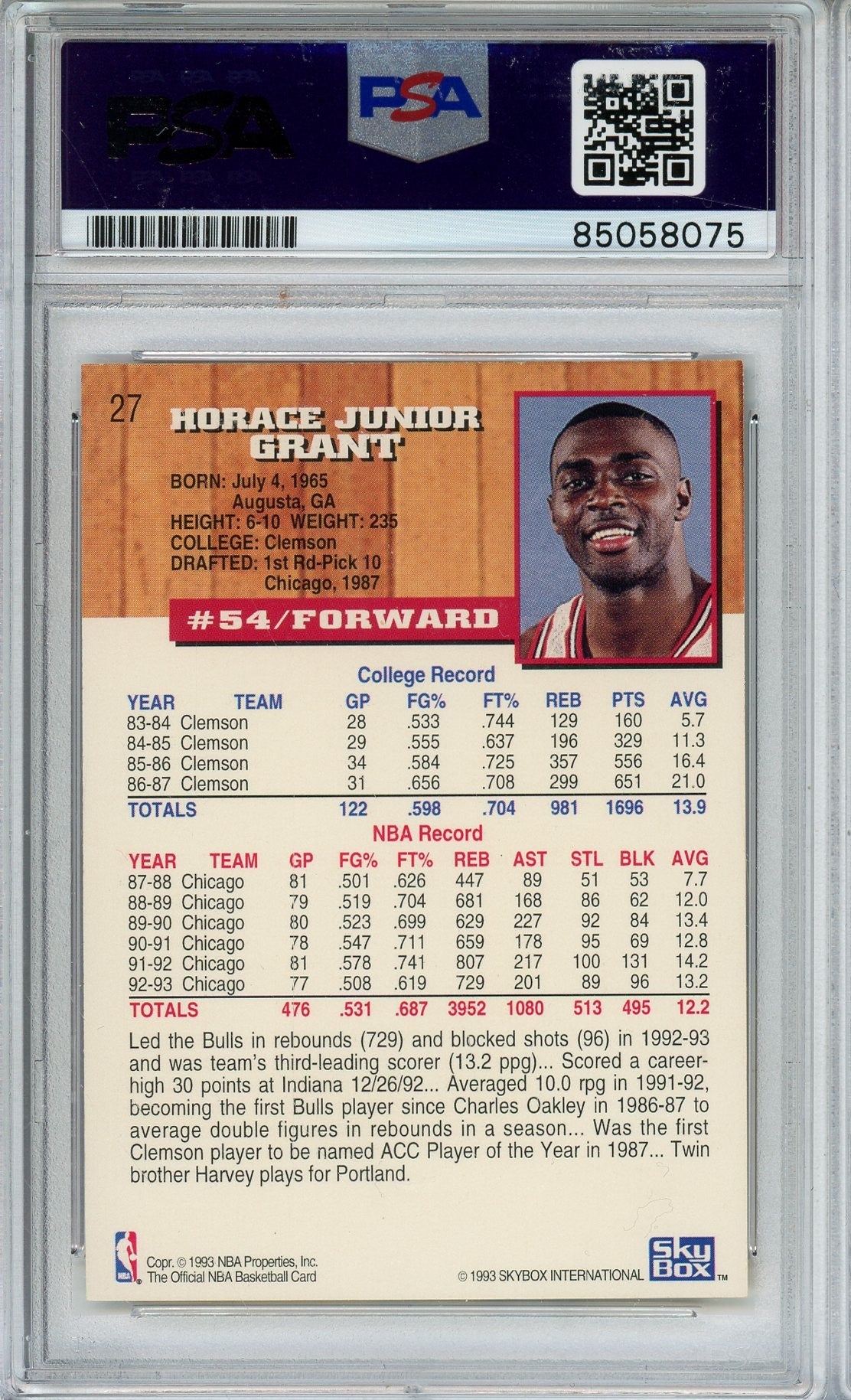 1993 HOOPS HORACE GRANT AUTO - PSA/DNA Authentic