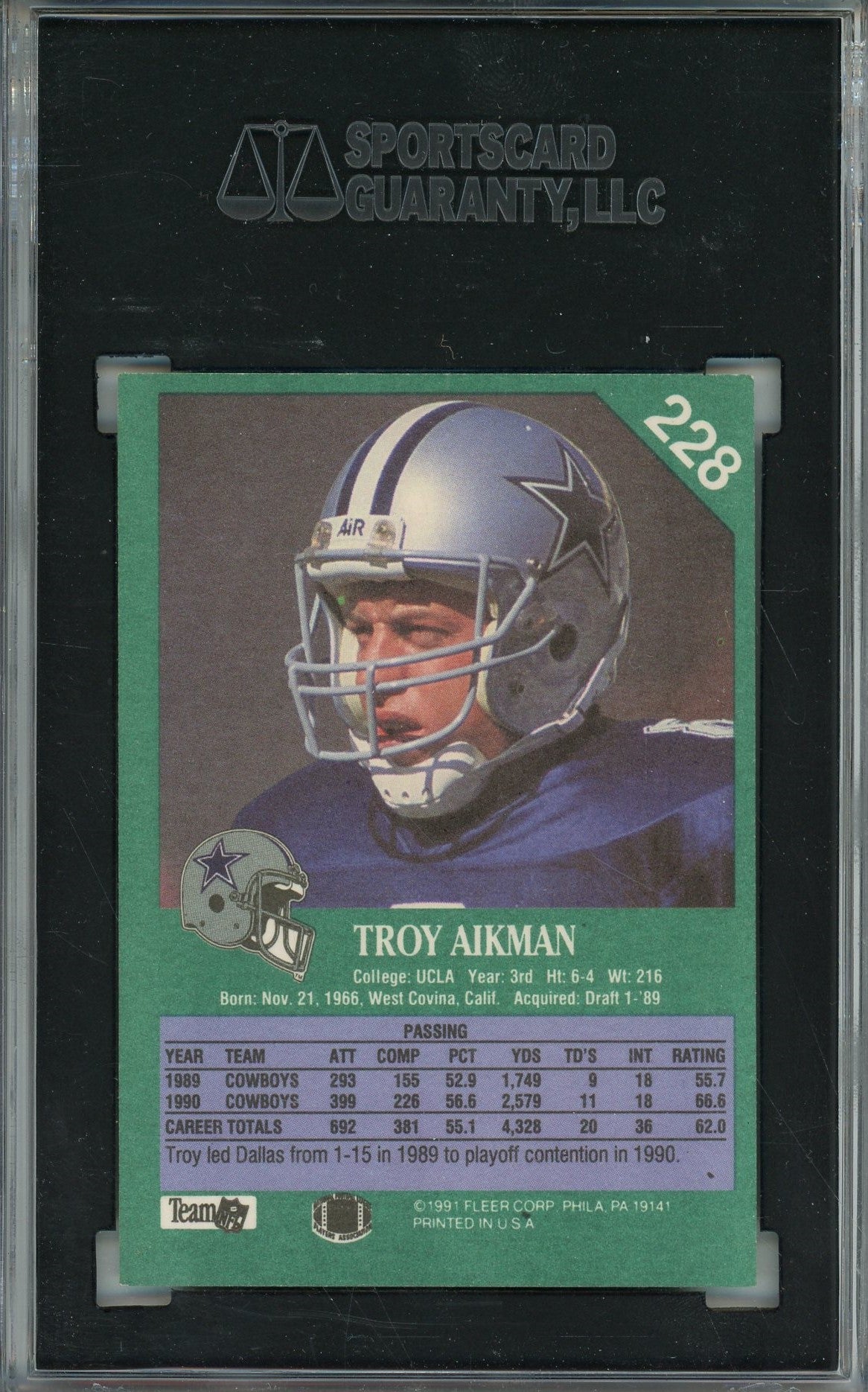 1991 FLEER TROY AIKMAN SGC AUTHENTIC AUTO CARD