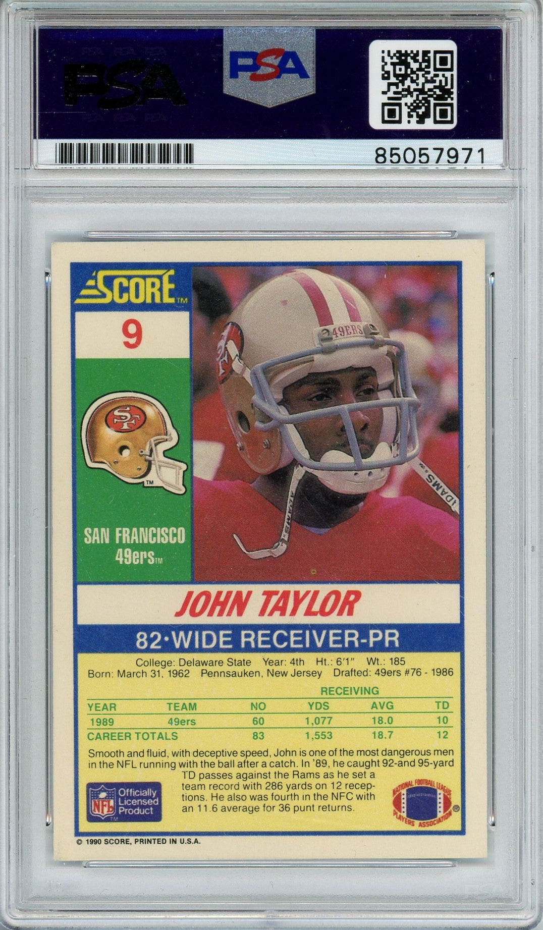 1989 PRO SET JOHN TAYLOR RC ROOKIE AUTO CARD PSA DNA (7972)
