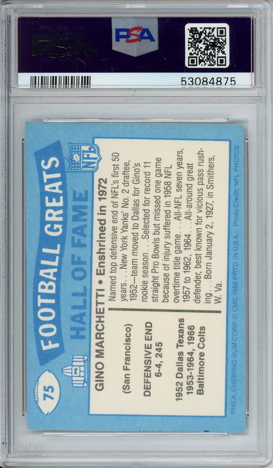 1988 SWELL GREATS GINO MARCHETTI AUTO CARD PSA DNA (4875)